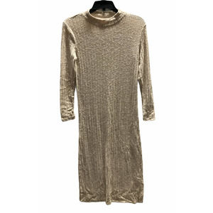 Topshop Dress Womens 2 Tan Mock Neck Long Sleeve Knit Midi Sweater Viscose